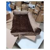 Furhaven Cooling Gel Foam Pet Bed for Dogs and Cats - L Chaise Sofa Plush Fur and Velvet Couch Dog Bed with Removable Washable Cover, Sable Brown, Medium