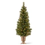 National Tree Company Pre-lit Artificial Tree For Entrances and Christmas| Includes Pre-strung White Lights | Montclair Spruce - 4 ft, Black/Gold