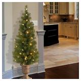 National Tree Company Pre-lit Artificial Tree For Entrances and Christmas| Includes Pre-strung White Lights | Montclair Spruce - 4 ft, Black/Gold