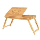 SONGMICS Bamboo Laptop Desk Serving Bed Tray Breakfast Table Tilting Top with Drawer