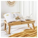 SONGMICS Bamboo Laptop Desk Serving Bed Tray Breakfast Table Tilting Top with Drawer