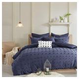 Urban Habitat Cotton Comforter Set-Tufts Pompom Design All Season Bedding, Matching Shams, Decorative Pillows, Twin/Twin XL(68"x92"), Brooklyn, Jacquard Indigo