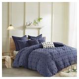 Urban Habitat Cotton Comforter Set-Tufts Pompom Design All Season Bedding, Matching Shams, Decorative Pillows, Twin/Twin XL(68"x92"), Brooklyn, Jacquard Indigo