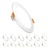 AKT LIGHTING 12-Piece 6-inch LED Ultra-Thin recessed Ceiling Light with Junction Box, 6W Cool White 5000K high Brightness dimmable Downlight 850lm recessed Spotlight -ETL Certification