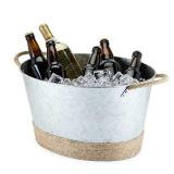 Twine Seaside Jute Rope Wrapped Farmhouse Galvanized Ice Metal Beverage Tub, Wine, Beer Bottle Bucket, 4.5 Gallons
