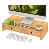 Monitor Stand Riser with Drawer - Desk Shelf Organizer Keyboard Storage Bamboo 22x10.6x4.7 inch
