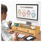 Monitor Stand Riser with Drawer - Desk Shelf Organizer Keyboard Storage Bamboo 22x10.6x4.7 inch