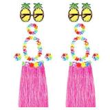2 Sets 60 cm Hawaiian Hula Grass Skirt with Pineapple Sunglasses Flower Accessories, Straw (Pink Skirts)
