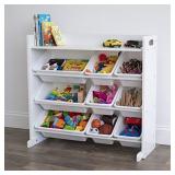 Humble Crew Toy Storage Organizer with Shelf and 9 Storage Bins, White