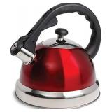 Mr Coffee Claredale Stainless Steel Whistling Tea Kettle, 2.2 Quarts, Red