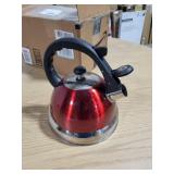 Mr Coffee Claredale Stainless Steel Whistling Tea Kettle, 2.2 Quarts, Red