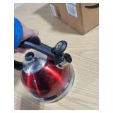 Mr Coffee Claredale Stainless Steel Whistling Tea Kettle, 2.2 Quarts, Red