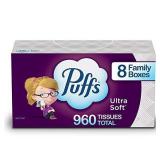 Puffs Ultra Soft Non-Lotion Facial Tissues, 8 Family Boxes, 120 Tissues Per Box (960 Tissues Total)