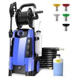 Electric Pressure Washer,3500PSI 2.0GPM Power Washer Portable,1800W Anti-Leakage Water Pressure Washers with 4 Nozzles, Hose Reel,Foam Canon,for Cleaning Car House Driveways Fences Patios Garden