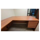 L Shaped Wooden Laminate Office Desk W/ 2 Drawer Filing Cabinet