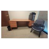 Wooden Laminate Office Desk W/ Black Vinyl Waiting Chair