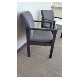 (2) Blue Unique Waiting Chairs W/ Dark Brown Wooden Arm Rests
