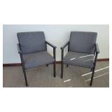 (2) Blue Unique Waiting Chairs W/ Dark Brown Wooden Arm Rests