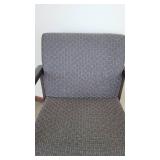 (2) Blue Unique Waiting Chairs W/ Dark Brown Wooden Arm Rests