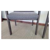 (2) Blue Unique Waiting Chairs W/ Dark Brown Wooden Arm Rests