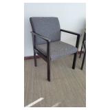 (2) Blue Unique Waiting Chairs W/ Dark Brown Wooden Arm Rests