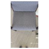 (2) Blue Unique Waiting Chairs W/ Dark Brown Wooden Arm Rests