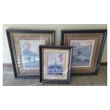 (3) Vintage Themed Prints W/ Decorative Frames
