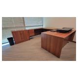 U Shaped Wooden Laminate Office Desk W/ 2 Drawer Filing Cabinet