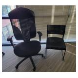 Rolling Office Desk Chair & a Small Black Waiting Chair