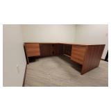 L Shaped Wooden Laminate Office Desk W/ 2 Drawer Filing Cabinet