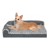 FurHaven Pet Dog Bed Deluxe Orthopedic Faux Fur & Suede L-Shaped Chaise Couch Pet Bed for Dogs & Cats, Stone Gray, Medium