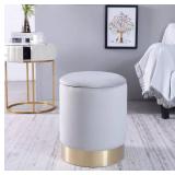 Round Storage Ottoman Velvet Upholstered Stool Footrest