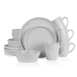 STONE LAIN 16-Piece White Stoneware Plus Lain Jade Dinnerware (Service Set for 4)