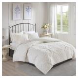 Madison Park Viola King/California King 3 Piece Tufted Cotton Chenille Damask Duvet Cover Set Bedding