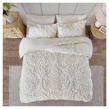 Madison Park Viola King/California King 3 Piece Tufted Cotton Chenille Damask Duvet Cover Set Bedding