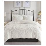 Madison Park Viola King/California King 3 Piece Tufted Cotton Chenille Damask Duvet Cover Set Bedding