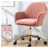 OFFICE CHAIR PINK FABRIC ADJUSTABLE HEIGHT SWIVEL ON CASTERS
