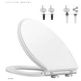 Hibbent Premium Elongated Toilet Seat with Cover(Oval) Quiet Close, One-Click to Quick Release, Easy Installation Never Loosen Hinge, Slow Close Toilet Seat and Cover, Easy Cleaning-White Color