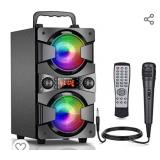 60W Bluetooth Speakers Portable Wireless Speaker with Double Subwoofer Heavy Bass, FM Radio, Microphone, Lights, Remote, EQ, Loud Stereo Sound System Speaker for Home Outdoor Party Camping