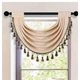2 ELKCA Beige Thick Chenille Waterfall Swag Valance for Living Room Small Valance Curtains for Kitchen,Pack of 1 (Beige, 30" W x 22" L)
