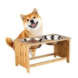 FILWH Bamboo Elevated Dog Bowls, Raised Dog Cat Food and Water Bowls Elevated Feeder Stand with 2 Stainless Steel Bowls and Anti Slip Feet - for Large Dogs