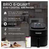 NUWAVE BRIO 6-Quart Digital Smart Air Fryer with Probe One-Touch Digital Controls, 6 easy presets, Precise Temperature Control, Recipe Book, Basket Divider, Wattage Control, PREHEAT & REHEAT Function