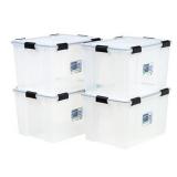 IRIS USA 74 Quart Weathertight Plastic Storage Bin Tote Organizing Container with Durable Lid and Seal and Secure Latching Buckles, 4 Pack