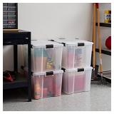 IRIS USA 74 Quart Weathertight Plastic Storage Bin Tote Organizing Container with Durable Lid and Seal and Secure Latching Buckles, 4 Pack