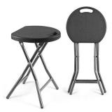 TAVR Portable Folding Stool 18.1 inch Set of 2 Heavy Duty Fold up Stool Metal and Plastic Foldable Stool for Adults Kitchen Garden Bathroom Collapsible Round Stool,300lbs Capacity,Black