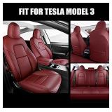Tesla Model 3 Seat Cover Set , Fully Wrapped Leather Seat Cushion Protector Fit for Model 3 2017 2018 2019 2020 2021, All Season Universal (Red)
