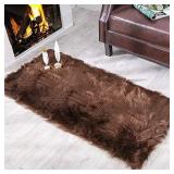Carvapet Luxury Soft Faux Sheepskin Fur Area Rugs for Bedside Floor Mat Plush Sofa Cover Seat Pad for Bedroom, 6ft x 4ft,Brown