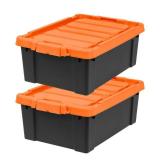 IRIS 2pk 11gal Store-It-All Tote in Black with Orange Lid and Buckles