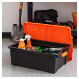 IRIS 2pk 11gal Store-It-All Tote in Black with Orange Lid and Buckles