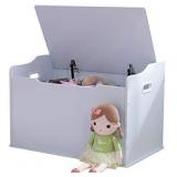 KidKraft Austin Wooden Toy Box/Bench with Safety Hinged Lid, White, Gift for Ages 3+